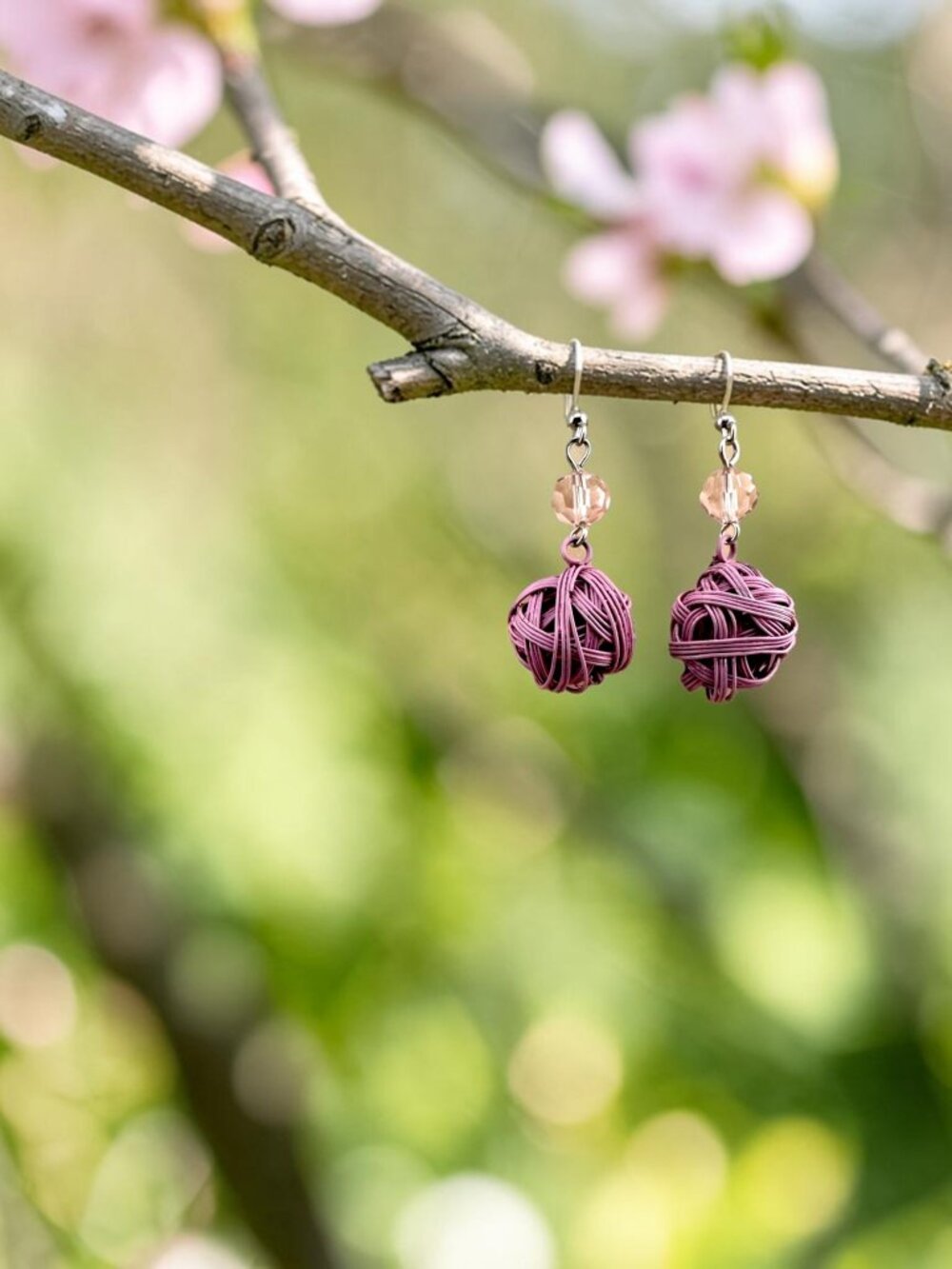 Pink Bird Nest Earrings Nature Inspired Surgical Steel Dangle